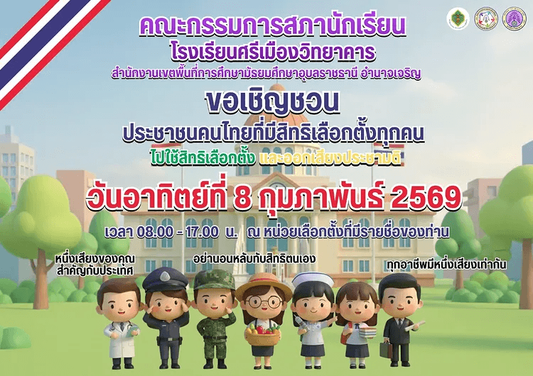8 กุมภาพันธ์นี้! ขอเชิญชวนไปใช้สิทธิเลือกตั้งสมาชิกสภาผู้แทนราษฎร (สส.) และร่วมออกเสียงประชามติ